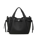 Women's Black Genuine Leather Minimalist Structured Tote Bag 