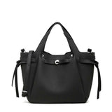 Women's Black Genuine Leather Minimalist Structured Tote Bag 
