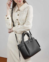 Women's Black Genuine Leather Minimalist Structured Shoulder Bag 