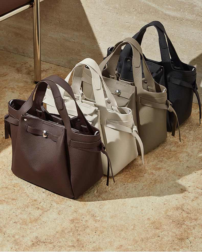 Four Genuine Leather Minimalist Structured Tote Handbags