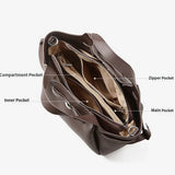 Women's Coffee Genuine Leather Minimalist Structured Tote Bag Interior Details