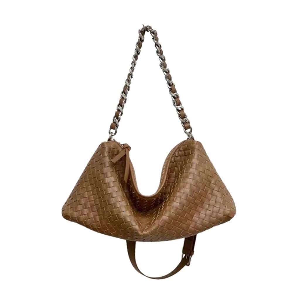 Women Leather Woven Large Tote Bags Zipper Chain Bags | PRUSES - PRUSES