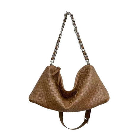 Women Leather Woven Large Tote Bags Zipper Chain Bags | PRUSES - PRUSES