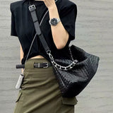 Women Leather Woven Large Tote Bags Zipper Chain Bags | PRUSES - PRUSES