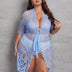 Women Plus Plus Sheer Mesh Lingerie Set with Belted Robe - PRUSES