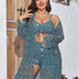 Women Plus Size 3 - Piece Printed Long Sleeve Cardigan Bikini Set - PRUSES