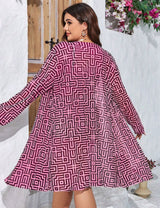 Women Plus Size 3 - Piece Printed Long Sleeve Cardigan Bikini Set - PRUSES