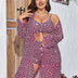 Women Plus Size 3 - Piece Printed Long Sleeve Cardigan Bikini Set - PRUSES