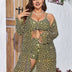 Women Plus Size 3 - Piece Printed Long Sleeve Cardigan Bikini Set - PRUSES