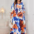 Women Plus Size Abstract Floral Print V - Neck Maxi Dress - PRUSES