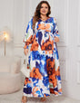 Women Plus Size Abstract Floral Print V - Neck Maxi Dress - PRUSES