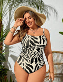 Women Plus Size Allover Print Ruched Bandeau Swimsuit - PRUSES