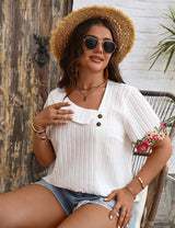 Women Plus Size Asymmetric Collar Embroidered Patchwork Blouse | PRUSES - PRUSES