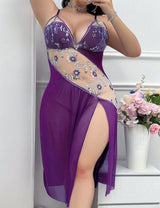 Women Plus Size Asymmetrical Embroidered Mesh Sheer Nightgown | PRUSES - PRUSES