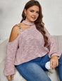 Women Plus Size Asymmetrical Neck Chain Detail Long Sleeve Top - PRUSES