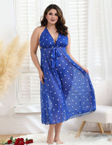 Women Plus Size Backless Polka Dot Mesh See - through Babydoll - PRUSES