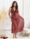 Women Plus Size Backless Polka Dot Mesh See - through Babydoll - PRUSES