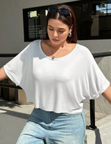 Women Plus Size Batwing Sleeve Short T-Shirt | PRUSES - PRUSES