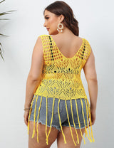 Women Plus Size Beach Cover Up Hollow Sheer Top | PRUSES - PRUSES