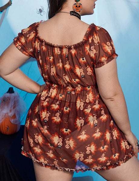 Women Plus Size Bee Print Halloween Babydoll Nightwear - PRUSES