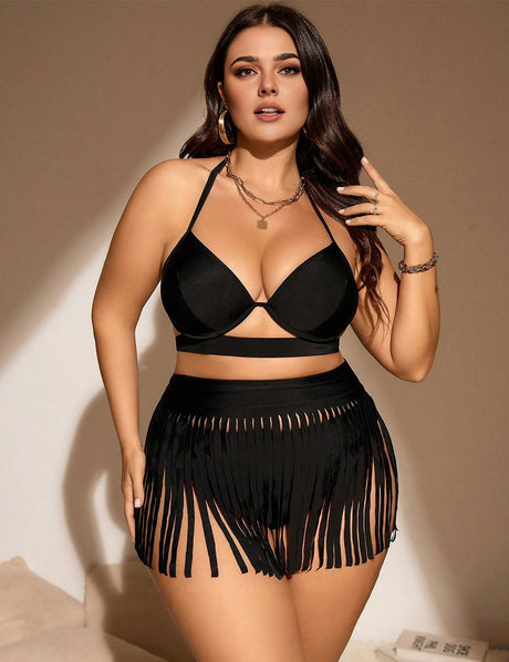 Women Plus Size Bikini Set with Fringed Edges | PRUSES - PRUSES