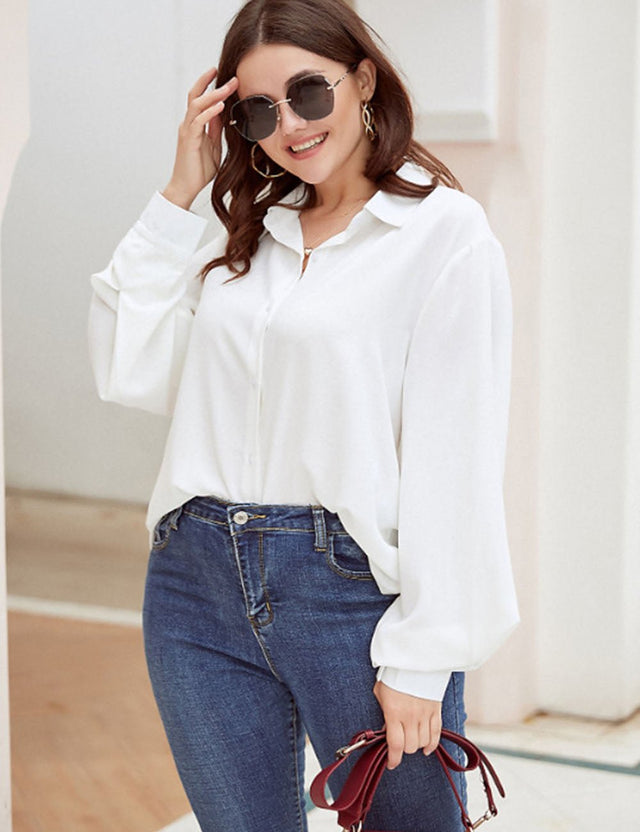 Women Plus Size Bishop Sleeve Button Up Shirt | PRUSES - PRUSES