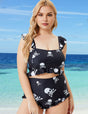 Women Plus Size Black Beach Spa Two-piece Swimsuit