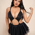 Women Plus Size Black Cut - Out Faux Leather Babydoll - PRUSES