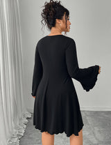 Women Plus Size Black Flare Sleeve Dress - PRUSES