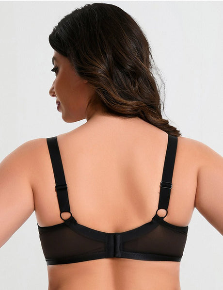 Women Plus Size Black Floral Embroidered Sheer Bra - PRUSES
