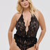 Women Plus Size Black Floral Lace Plunge Bodysuit - PRUSES