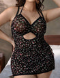 Women Plus Size Black Floral Sling Sexy Babydoll - PRUSES