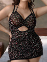 Women Plus Size Black Floral Sling Sexy Babydoll - PRUSES