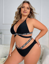 Women Plus Size Black Halter Bra Set - PRUSES