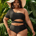 Women Plus Size Black High Waisted Tie High Cut One Shoulder Swimsuit - PRUSES