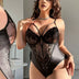 Women Plus Size Black Lace And Mesh Patchwork Bodysuit - PRUSES
