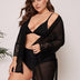 Women Plus Size Black Lace Belted Robe | PRUSES - PRUSES