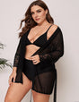 Women Plus Size Black Lace Belted Robe | PRUSES - PRUSES