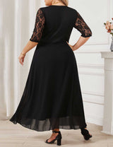 Plus Size Black Lace Patchwork Half Sleeve Dress