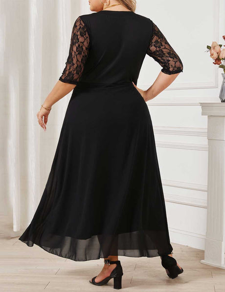 Plus Size Black Lace Patchwork Half Sleeve Dress