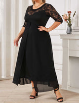 Black Plus Size Lace Patchwork Half Sleeve Party Dress