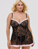 Women Plus Size Black Lace Ruffled Babydoll - PRUSES