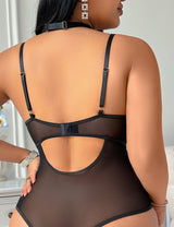 Women Plus Size Black Lace Teddy Set with Garter - PRUSES