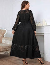 Women Plus Size Black Long Sleeves Round Neck Maxi Dress - PRUSES