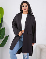 Women Plus Size Black Loose Blazer Split Long Sleeve Coat - PRUSES