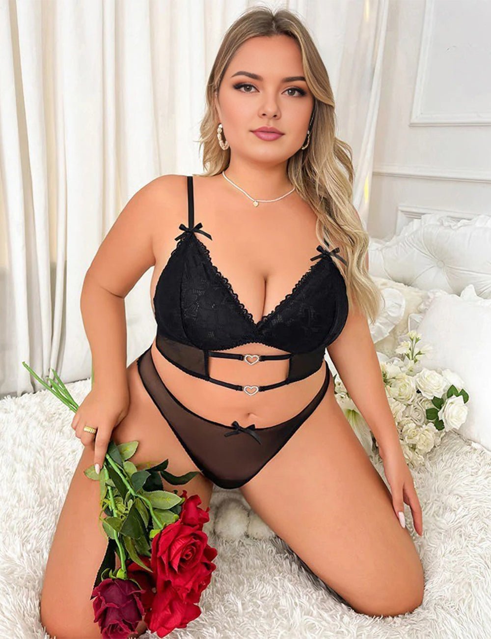 Women Plus Size Black Mesh Braset - PRUSES