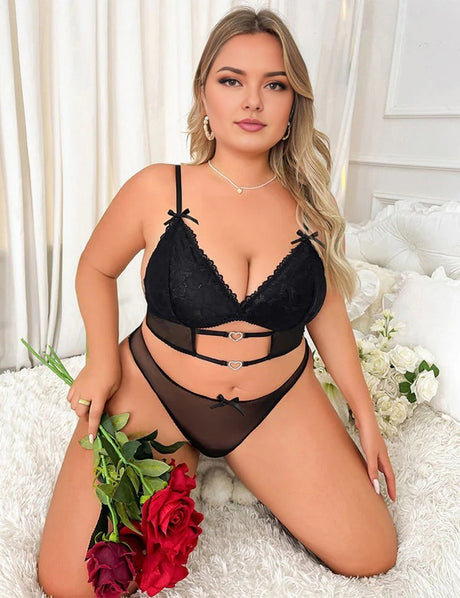 Women Plus Size Black Mesh Braset - PRUSES