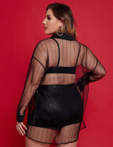 Women Plus Size Black Mesh Long Store Sleeve Top | PRUSES - PRUSES