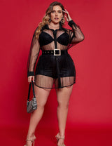 Women Plus Size Black Mesh Long Store Sleeve Top | PRUSES - PRUSES