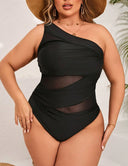 Women Plus Size Black One - shoulder High Elasticity One - piece Swimsuit - PRUSES